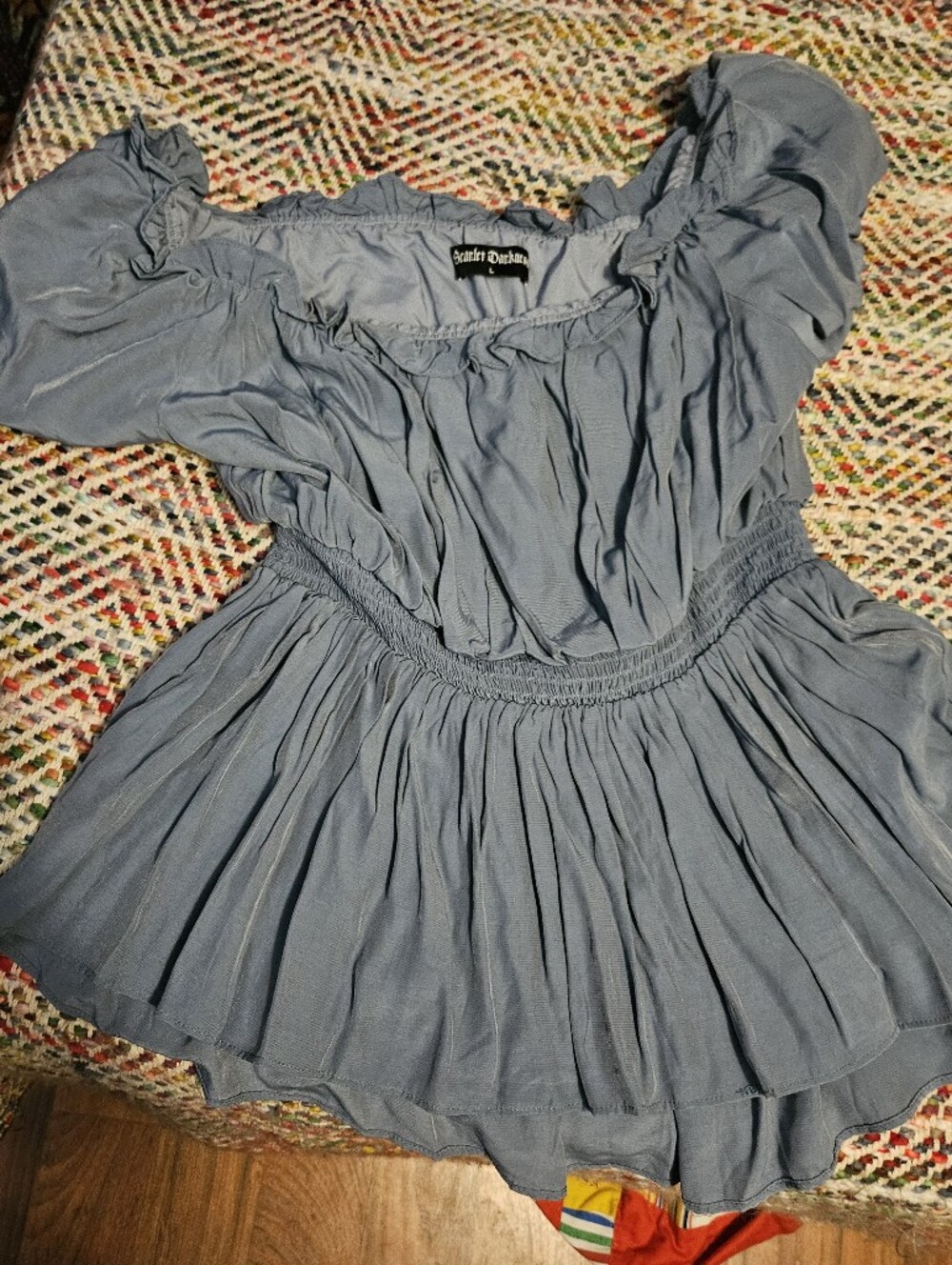 Women's Dusty Blue Peasant Top LARGE